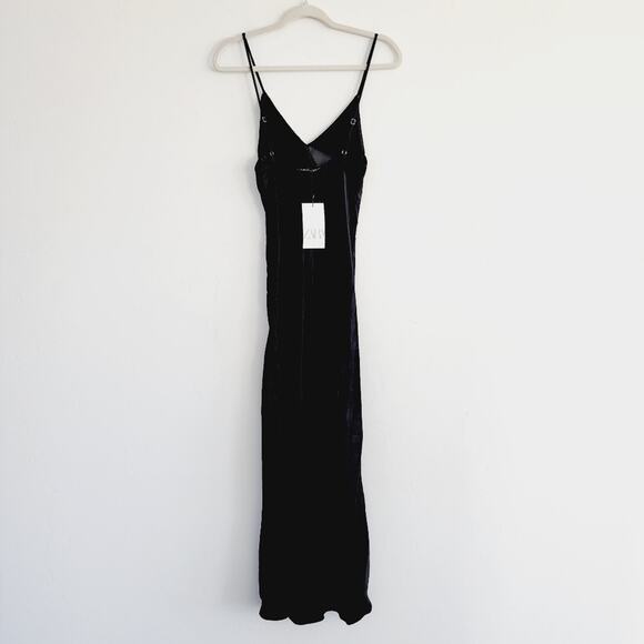 Zara Black Satin Effect Rhinestone Midi Slip Dress Spaghetti Straps Size Small - Picture 9 of 14
